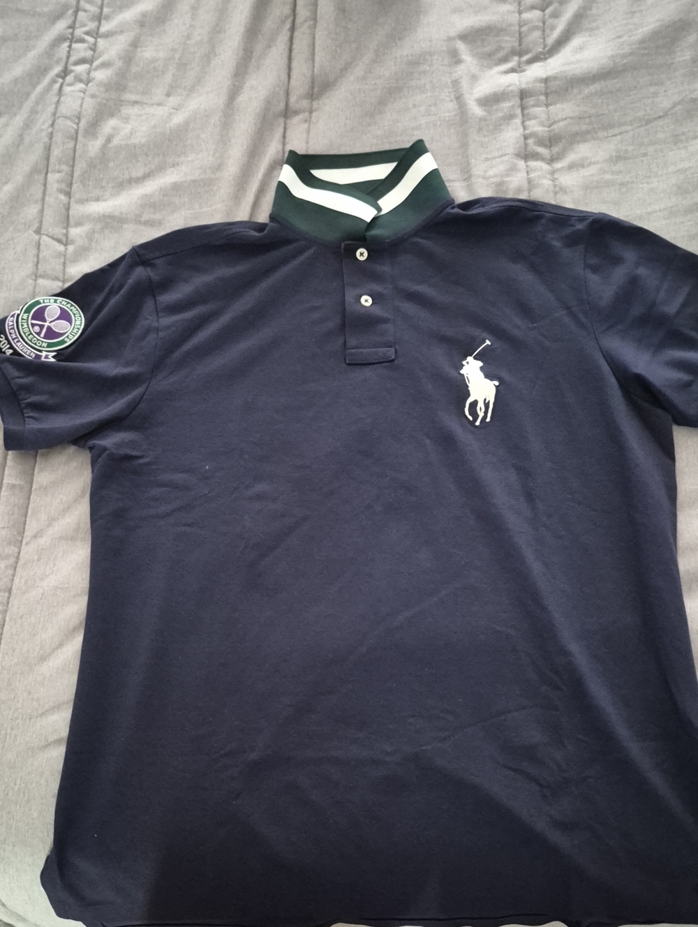 Polo by Ralph Lauren Navy Polo with Green/White Ribbed Collar. Wimbledon 2014
